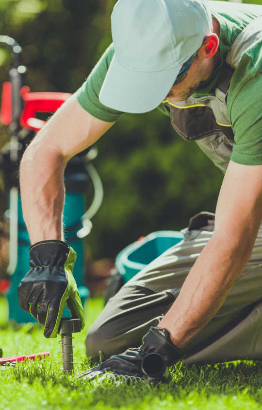 Man installing sprinkler system